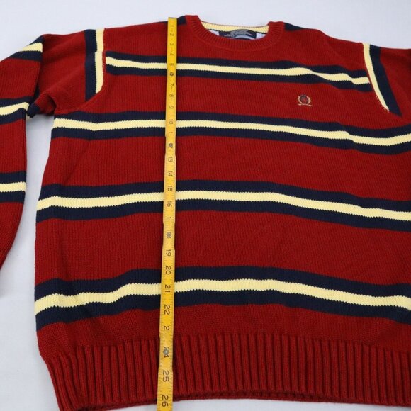 Vintage Tommy Hilfiger Striped Heavy Knit Crest Sweater Red‎ Yellow Blue Size L - Picture 6 of 6